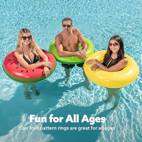JOYIN Inflatable Swim Tube Raft (3 pack) with Summer Fruits Painting, Pool Toys for Swimming Pool Party Decorations