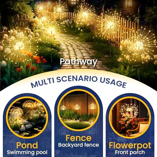 120 LEDs, Fairy Design, Waterproof, Garden Decor, Solar Powered for Yard, Pathway, Flowerbed, Planter, Balcony, Gifts for Mom GIGALUMI 2 Pack Solar Firework Lights Outdoor, Garden Decor, Warm White B0CPHZL35M
