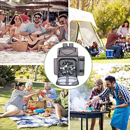 Hap Tim Picnic Basket Backpack for 2 Person with 2 Insulated Cooler Compartment, Wine Holder, Fleece Blanket, Cutlery Set, Gifts Ideals for Wedding, White Elephant, Bridal Showers, Christmas B09NLXDWYG