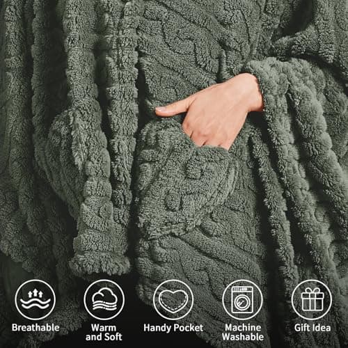 Wearable Blanket Poncho Cape Wrap for Adult, Cozy Sherpa Fleece Pocketed Shawl TV Throw Blankets for Office and Lounge,Green B0DJ8RLDQ3
