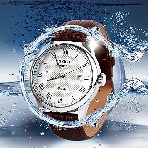 SKMEI Business Men’s Quartz Wristwatches Roman Numeral Leather Band Casual Water Resist Analog Watches