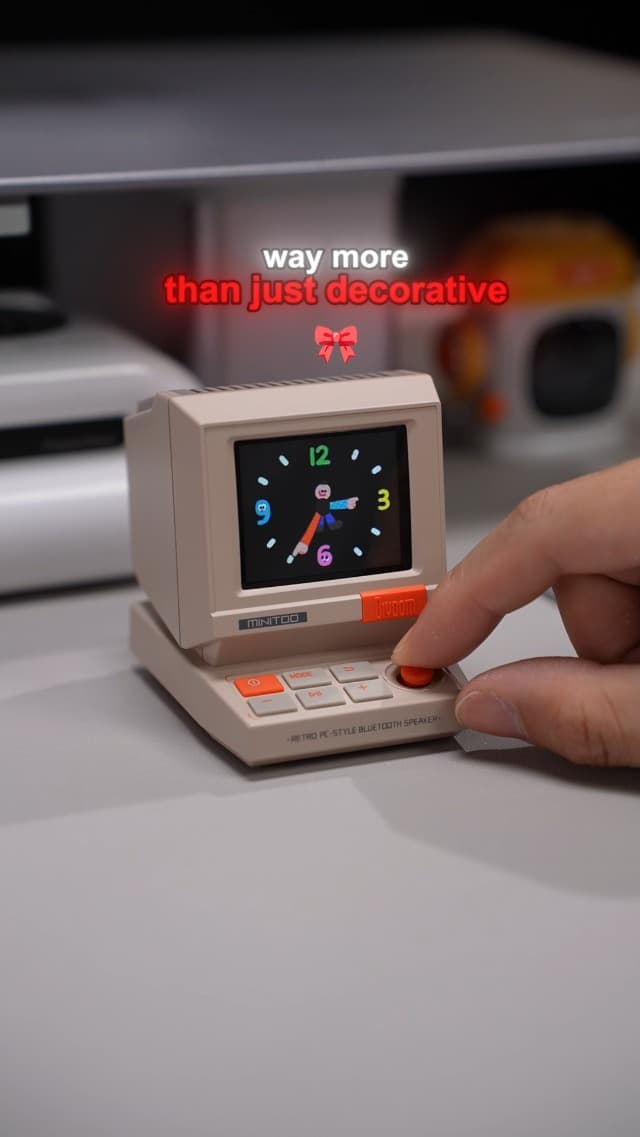 Bluetooth & USB Audio, Alarm/White Noise Clock, Desk Setup Gifts for Gaming Divoom MiniToo Retro PC-Style Computer Speaker, Pixel Screen with DIY Faces B0FRF3XGQ4