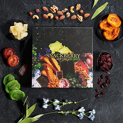Dried Fruit & Nuts Gift Basket Arrangement Platter, Gourmet Food Snack Box, Gift Basket, Birthday Care Package, Healthy Kosher - Her Him - 12 Snackberry Assortment (Single)
