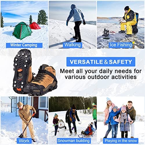 ZUXNZUX Crampons, Ice Cleats for Shoes and Boots, Silicone Stainless Steel Grippers Shoe Spikes Grips Traction for Ice Snow, Winter Hiking Climbing Ice Fishing