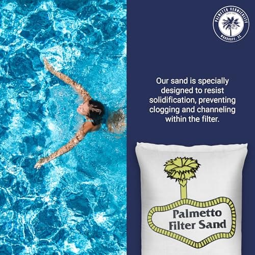 Palmetto Swimming Pool Filter Sand, 50 lb Bag – Natural Silica for Residential & Commercial Filtration Pump Systems – Screens Leaves, Oils, Dust & Hair for Clean and Clear Water