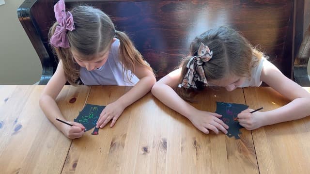 Halloween Magic Scratch Crafts for Kids and Adults - DIY Halloween Decorations - Haunted House Arts and Crafts Ornaments - Includes 24 Haunted House Ornaments, 24 Scratch Sticks, 24 Satin Cord Ribbons