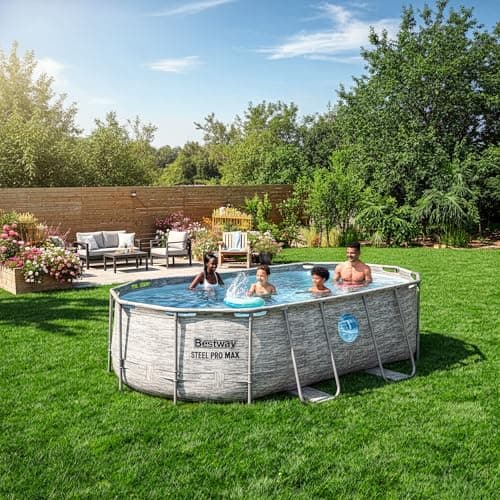 Bestway Power Steel Swim Vista 14’ x 8'2" x 39.5” Above Ground Pool, Oval Metal Frame Outdoor Swimming Pool Set with Filter Pump, Ladder, and Cover