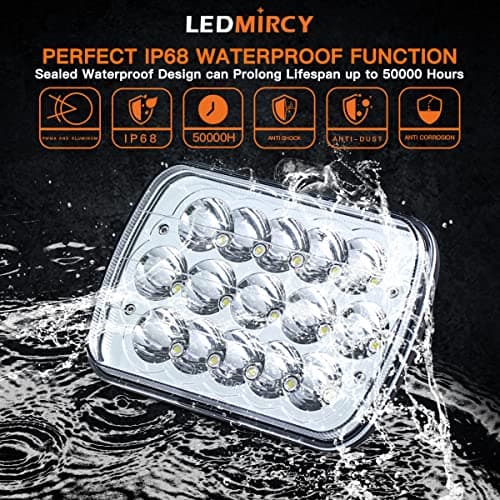 LEDMIRCY H6054 LED Headlights, 5x7 LED Headlights Rectangular 2PCS 90W High Low Sealed Beam Square 7x6 Headlight DOT Approved for Truck Chevy Cherokee Tacoma Ford Van Sedans H5054 H6014 H6052 6053