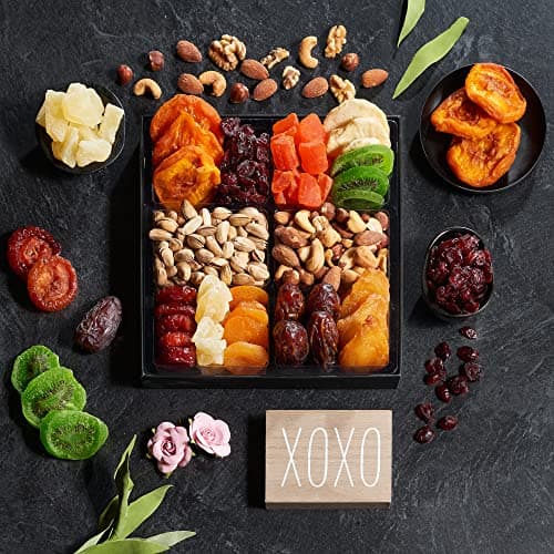 Dried Fruit & Nuts Gift Basket Arrangement Platter, Gourmet Food Snack Box, Gift Basket, Birthday Care Package, Healthy Kosher - Her Him - 12 Snackberry Assortment (Single)