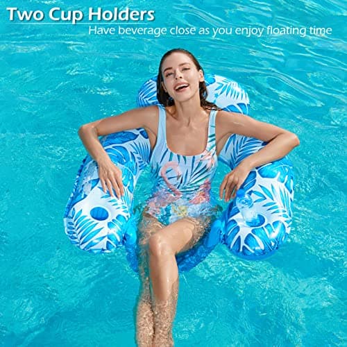Jasonwell Inflatable Pool Float Chair - 2 Pack Pool Floaties Chair Floats Loungers for Swimming Pools Floating Lounger with Cup Holders Toy Party Floaties for Adults L