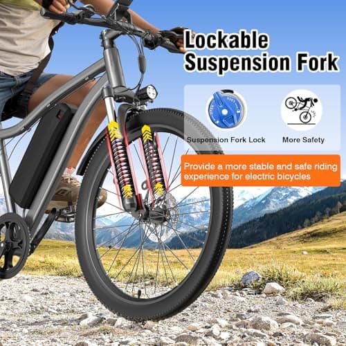 Electric Bike for Adults, 26" Commuter Ebikes with 7-Speed Gears, 25MPH Lightweight E Bike, 720W Peak Motor, 375Wh Removable Battery, 50 Miles Range, Electric Mountain Bicycle for All Terrain