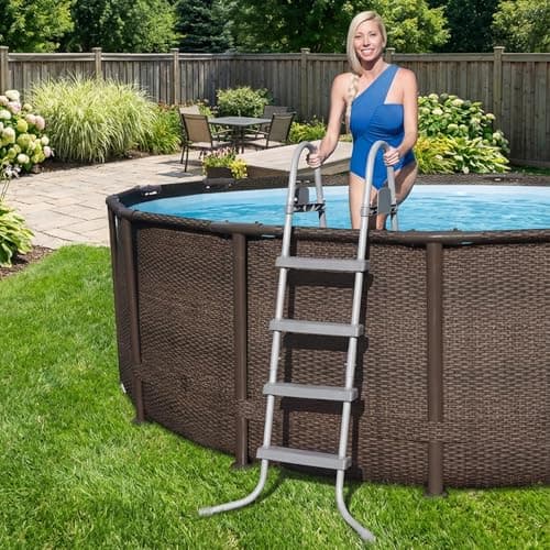 Bestway Power Steel 14’ x 42” Round Above Ground Outdoor Backyard Swimming Pool Set with 1,000 GPH Filter Pump, Ladder, and Pool Cover