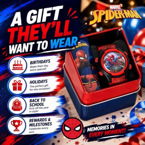 Marvel Spider-Man Kids Watches – Digital Display, Interactive Features, Adjustable Strap, Vibrant Spider-Man Graphics, Durable for Active Kids B073VBBX59