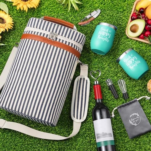 Birthday Christmas Gifts for Women Men - Wine Gift Baskets Christmas Gifts For Mom, Women, Friend, Wine Lovers, Self Care Package, Insulated Wines Tote Bag Carrier w/ Tumblers & Wines Accessories Set