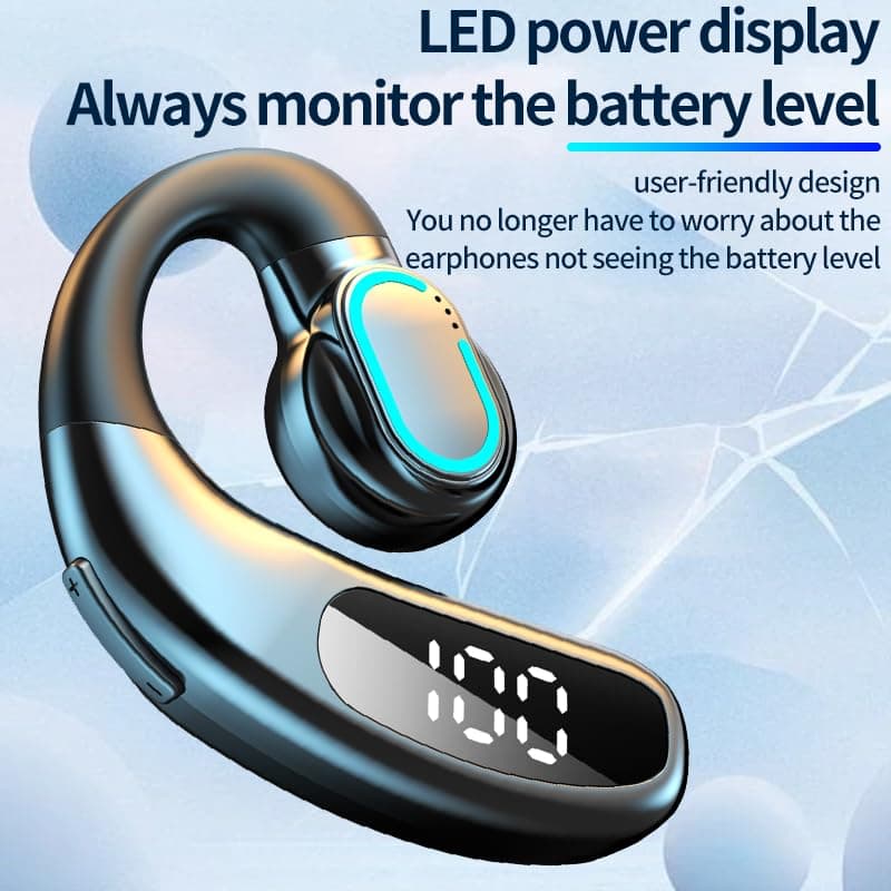 SMOUSKK Open Ear Bluetooth 5.5 Wireless Earbuds 180° Rotatable Design Single Earpiece LED Display 72H Playtime Ear Headset for Cell Phone