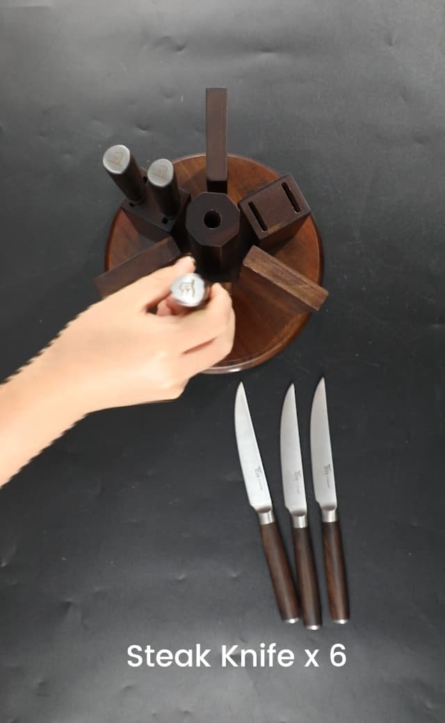 360° Rotatable Block, Japanese Style Chef Knife & Steak Knife Set with Sharpener, Wood Handle, Damascus Pattern, Ideal Gift SYOKAMI 14-Piece Kitchen Knife Set with Magnetic Block, New for 2026 B0CB122YV5