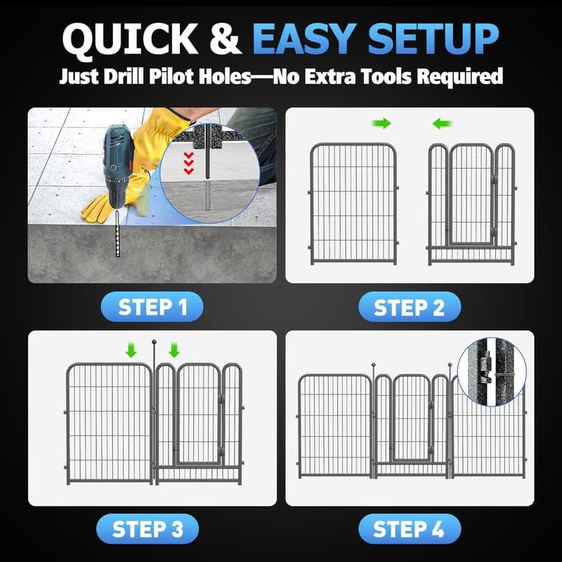 Metal Swimming Pool Fence 36.75ft (L) × 40in (H) with 16 Panels, in Ground Pool Safety Fence, Protective Barrier with Reinforced Stakes, Compatible with Patios & Gardens, Black-Silver