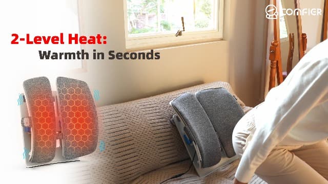 COMFIER Lumbar Support Pillow for Office Chair, Heated Back Support Pillow with 3 Vibration Modes & 3 Intensities, Ergonomic Back Support Cushion for Car,Recliner,Gaming Chair