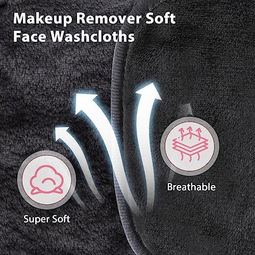 Makeup Remover Cloth, 6" x 6" Makeup Remover Towels Reusable Face Cloth for Washing Face, Makeup Remover Pads Microfiber Face Washcloth with Mesh Bag, 12 Pack, Grey