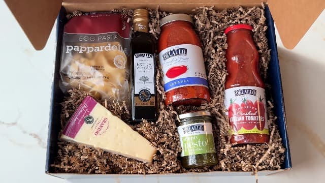 DeLallo Gourmet Pasta Gift Basket, Italian Gift Basket with Imported Lumache and Pappardelle Noodles, Gourmet Cooking Gift for Holidays and Christmas, Handpacked with Gift Box