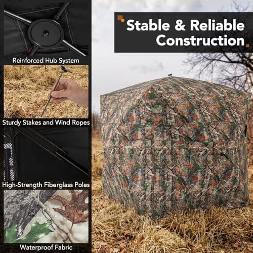 Tangkula Extra Tall 3-4 Person Hunting Blind, 270 Degree See Through Ground Blind with Silent Slide Windows, Zippered Door, Carry Bag, Pop Up Deer Blind for Turkey Hunting, Camouflage