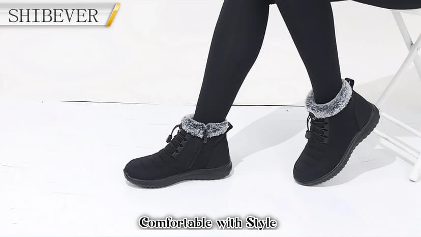 SHIBEVER Winter Boots for Women Snow: Fur Lined Warm Ankle Boots - Adjustable Water Resistant Outdoor Zipper Snow Shoes