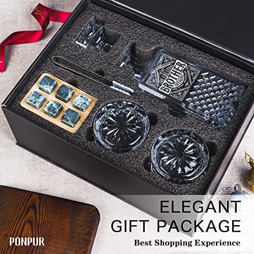 PONPUR Gifts for Brother, Whiskey Decanter Set with 2 Whisky Glasses, Unique Cool Stocking Stuffers Birthday Gift for Brothers from Sister, Best Christmas Presents for Men