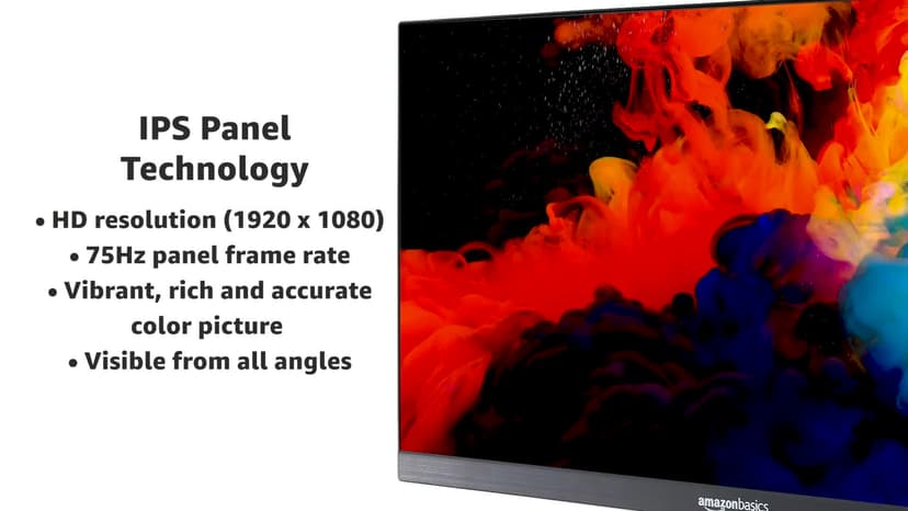 Amazon Basics IPS Monitor 75 Hz Powered with AOC Technology FHD 1080P HDMI, Display Port and VGA Input VESA Compatible Built-in Speakers for Office and Home, 27 in, Black