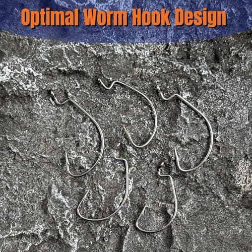 FINOSEAK 120Pcs Bass Hooks Set, Strong Offset Bass Fishing Hooks Freshwater Barbed Sharp Worm Hooks for Texas Rigging Fishing Extra Wide Gap 6 Sizes Assorted #1 1/0 2/0 3/0 4/0 5/0