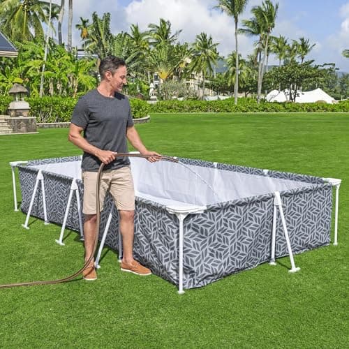 Bestway Steel Pro Rectangular Swimming Pool Above Ground Outdoor Backyard Framed Pool Set with 330 Gallon Filter Pump, 12' x 6' 7" x 26", Gray