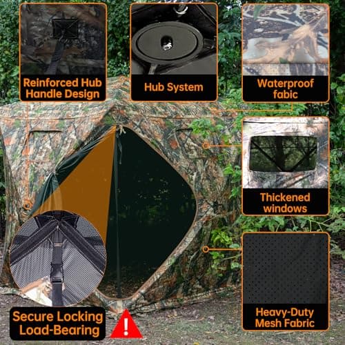 Hunting Blind - 2-3 Person & 3-4 Person 360 Degree See Through Ground Blinds for Hunting Deer and Turkey, Pop Up Deer Blind with Diamond-Shaped Door, Mud Flap, Portable Carry Bag