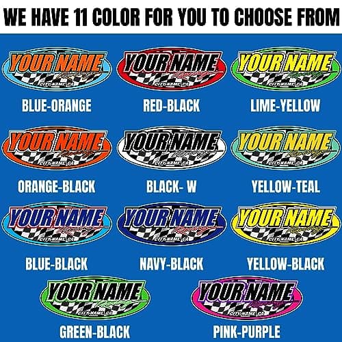 Custom Racing Name Sticker – Personalized Oval Vinyl Decal with Checkered Flag, Car Racing Style Waterproof Label for Helmet, Car, Bike, Laptop, Toolbox, Garage Gift for Men, Racing Fans