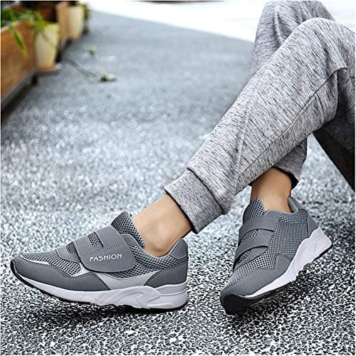 LEADER SHOW Women's Elderly Casual Comfort Walking Shoe Safety Flats Non-Slip Hook & Loop Sneakers