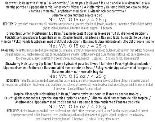 Burt's Bees Gifts Ideas - In Full Bloom Lip Balm Set, Original Beeswax, Dragonfruit Lemon, Tropical Pineapple & Strawberry, Natural Origin Lip Treatment, 4 Tubes, 0.15 oz.