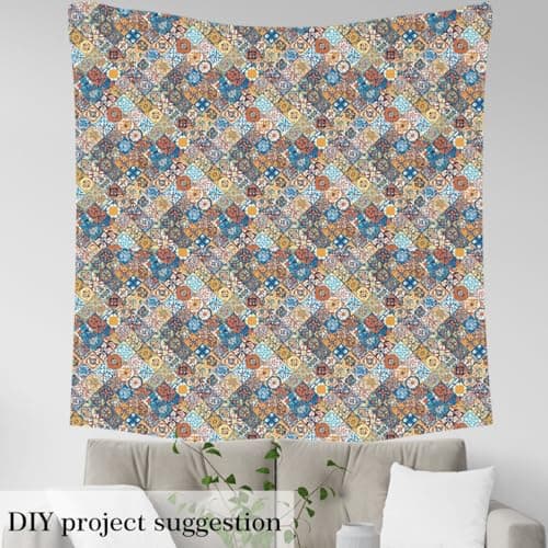 Bohemian Upholstery Fabric for Chairs, Boho Geometric Fabric By The Yard, Vintage Exotic Floral Decorative Fabric for Upholstery and DIY Projects, Plaid Pattern Fabric, Colorful, 1 Yard