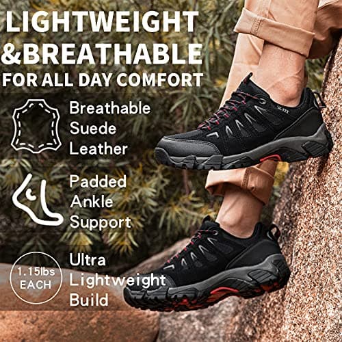 SHULOOK Men's Waterproof Hiking Shoes Lightweight Anti Slip Outdoor Ankle Boots Breathable Hike Trekking Trails Shoe