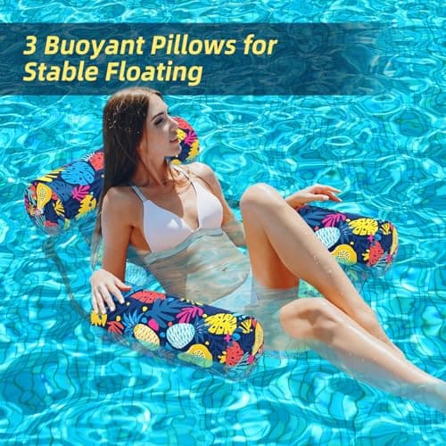 Sunikko X Pool Floats Adult 2 Packs Fabric Heavy Duty Inflatable Pool Chair Hammock, Blow Up Floaties for Adults, Hawaii Flower Floats for Pool Floating, Party Summer Toys Water Beach Lake Fun