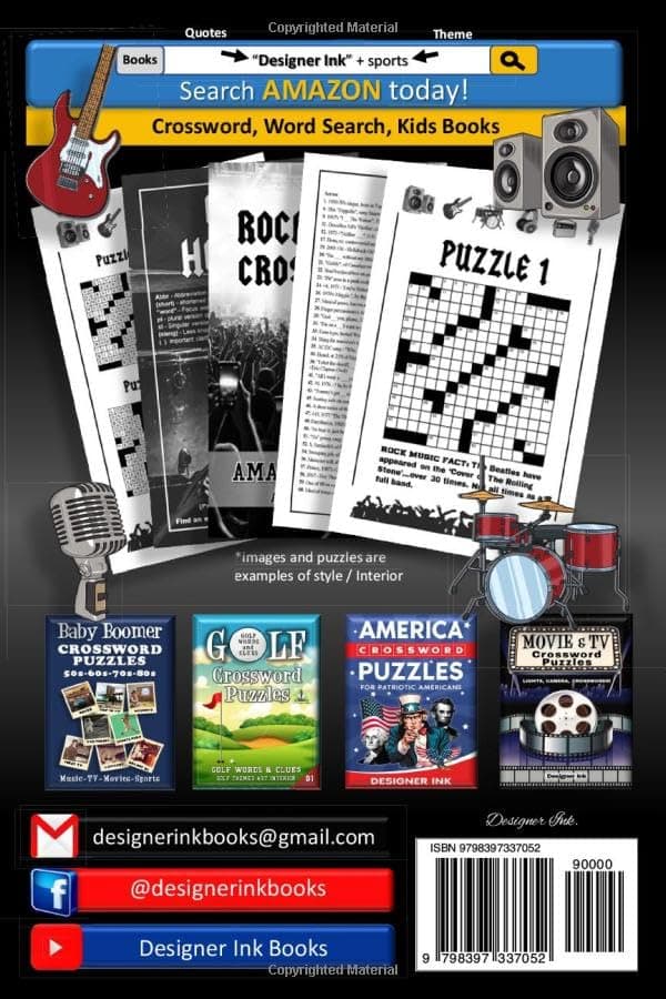 ROCK MUSIC Crossword Puzzles: 1950s, 1960s, 1970s, 1980s, 1990s, 2000s - Songs, Bands, Classics, & more B0C6W7MZFC