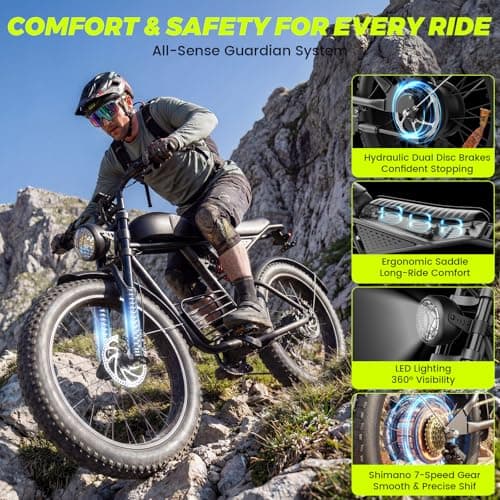 Electric Bike for Adults, 1000W/1500W/3000W Dirt Bike, 30/34/37MPH, 48V 15 Ah/18.9Ah/25Ah e Bike, 40/47/100 Miles Electric Motorcycle, 20" Fat Tire Off-Road Bike, All Terrain Electric Bike