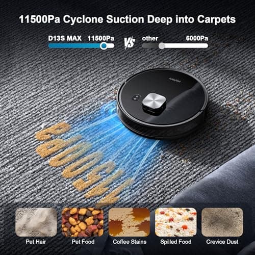 Robot Vacuum and Mop Combo, 11500Pa Suction, 3-in-1 Robotic Vacuum with Smart LiDAR Navigation, 70 Day Self-Emptying,160 Min Runtime,App/Alexa/Voice Control, Ideal for Pet Hair, Carpet & Hard Floor