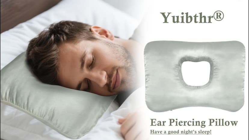 Yuibthr Ear Piercing Pillow for Side Sleepers with Ear-Shaped Hole for Ear Pain, Reversible Satin & Cotton Washable and Adjustable Ergonomic Ear Guard Protector for Side Sleeping