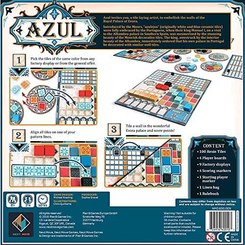 Azul Board Game - Award-Winning Tile-Placement Strategy Game, Beautiful Mosaic Art, Family Fun for Kids & Adults, Ages 8+, 2-4 Players, 30-45 Minute Playtime