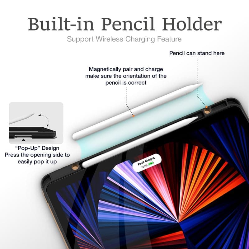 Leather Cases for IPad Pro 12.9 Case 6th/5th/4th/3rd Generation - Protective Multi-Angle Folio with Pencil Holder & Pocket - Auto Wake/Sleep, Premium PU Leather Cover - Brown