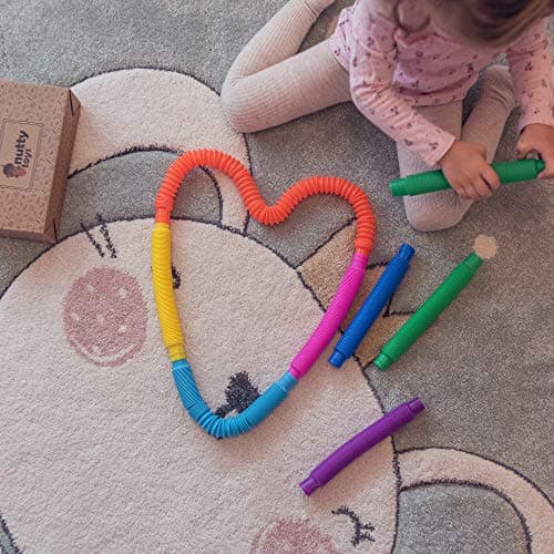 Nutty Toys Pop Tubes - Sensory Toys - Endless Creativity & Fun for Kids and Toddlers |8 Pack Large| - Connect & Pop! Top ADHD Autism Fidget 2025, Best Boy & Girl Christmas Stocking Stuffers Gift Idea