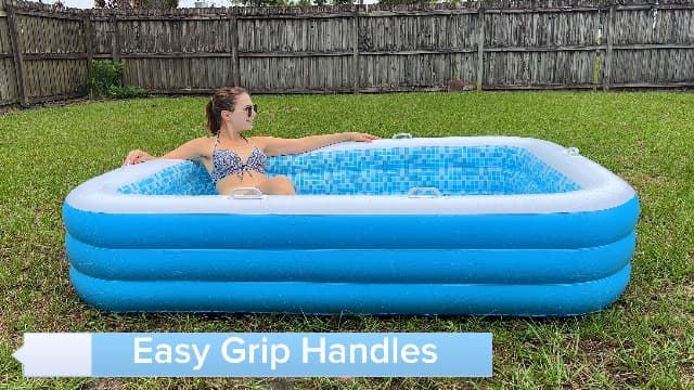 Premium Large Inflatable Pool with Soft Floor, Handles and Drain for Adults and Kids, 90"x60"19" Durable Blow Up Outdoor Swimming Pool for Backyard, Summer Gift, Family Size Kids Pool