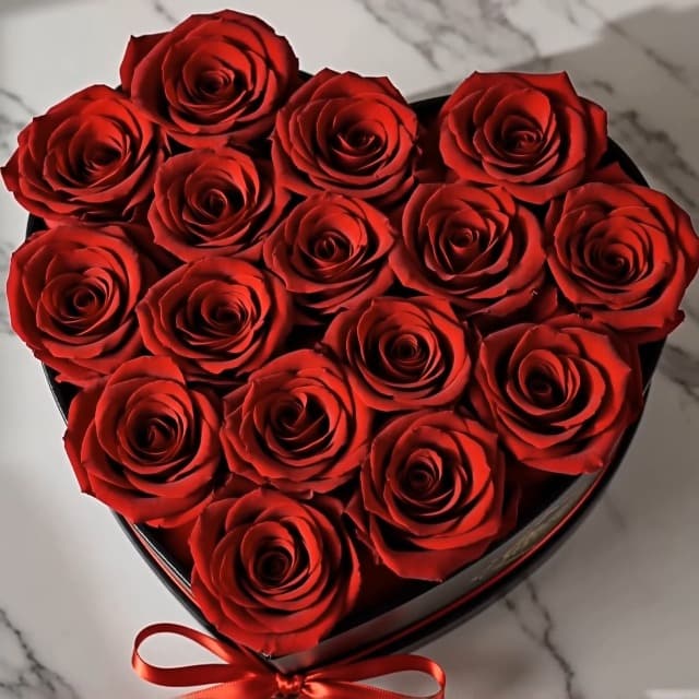 16 Flower Forever Heart Shape Box - Preserved Roses Gift for Her, Preserved Flowers, Red