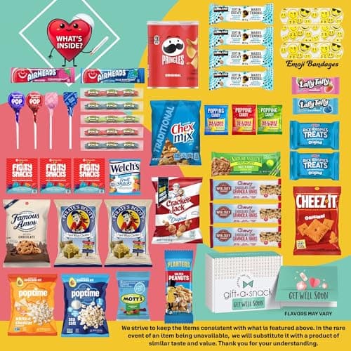 (45 Count) Greeting Card Feel Better Sweet Treats Gift Basket, Candies Chips Crackers Bars - Office Food Assortments Gift A Snack - Get Well Soon Snack Box Variety Pack Care Package B0BN96RG2S