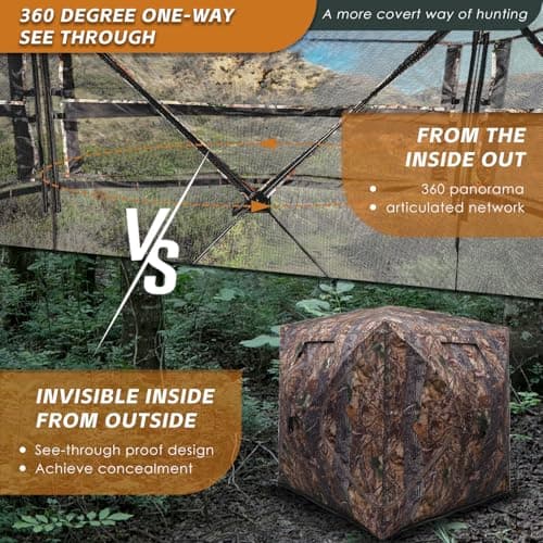 FUNHORUN Hunting Blind with Floor Mat, 360 Degree See Through Ground Blind with Carrying Bag, 2/3/4 Person Pop Up Camouflage Tent Portable Concealed Shelter
