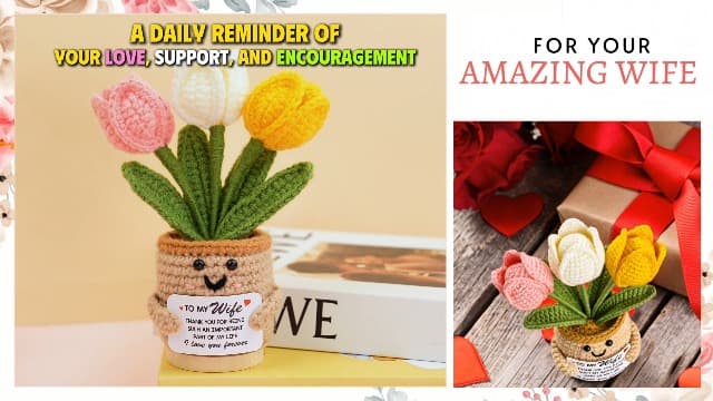 Christmas Mothers Day Birthday Gifts for Wife - 6.3'' x 2.56'' Positive Support Cotton Milk Wool Tulip Crochet Gifts for Wife from Husband - Wedding Anniversary Christmas Birthday Gifts B0FZTMTRK1