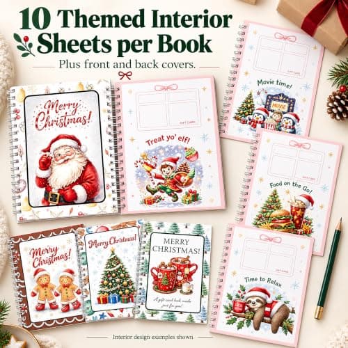 4 spiral-bound Christmas gift card books in 4 designs; each has 10 interior sheets plus front and back covers. DOTH Christmas Gift Card Book, 4 Pack, Spiral Bound for Holiday Gift Giving B0HJCRRFKL